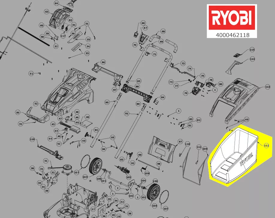 collecteur coupe tondeuse à gazon réf. 5131035687 Ryobi
